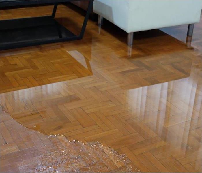 Hardwood floor flooded with water